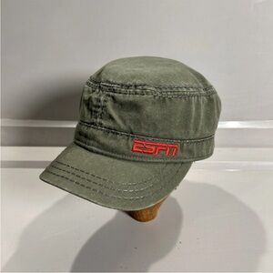 ESPN Army Green Embroidered Cadet Military Cap Hat Adjustable OSFM 100% Cotton